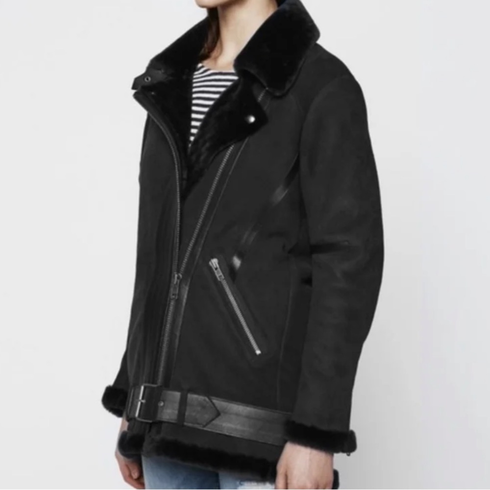 Rebecca Minkoff Shearling Coat Jacket Black